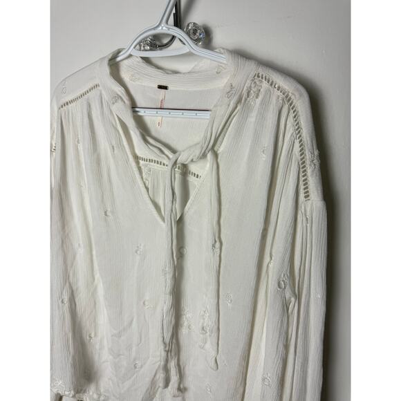 Free People Ivory Wishful Moments Tie Neck Balloon Sleeve Sleeve Romantic Top M - Picture 5 of 8